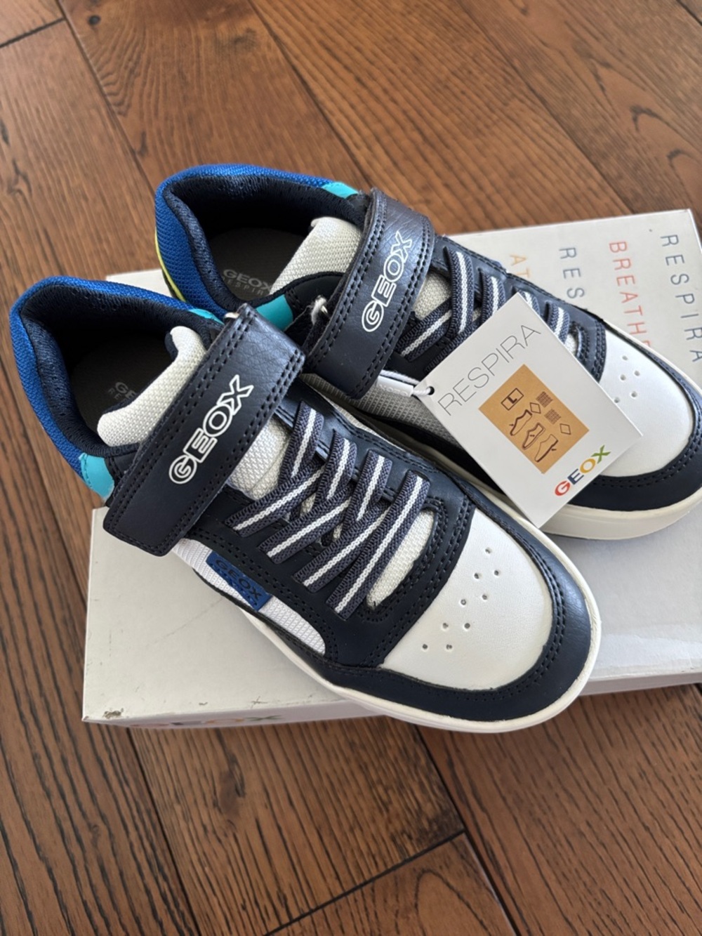 Geox Navy, White and Teal Kids Sneakers